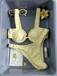 <b>Top</b> hot Yellow Flower Two Piece <b>Bikini</b> Underwire <b>Push</b> <b>Up</b> Ruched Shoulder Straps Swimsuit For Women Beach Holiday Vacation Wear - Product Image 3