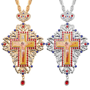 Collier de prêtre d'église avec une <span class=keywords><strong>grande</strong></span> couronne de cristal de Dieu, représentant Jésus tenant <span class=keywords><strong>la</strong></span> croix, style romain chrétien, Risingmoon - Product Image 1