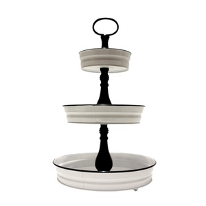 Wholesale storage tray vintage rustic round 3 tier metal Serving Tray for home decor