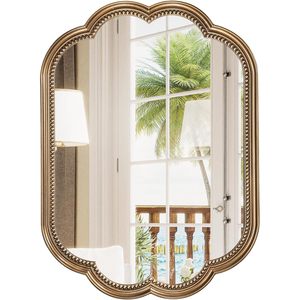 Wiserset 23\" X 35\" Scalloped Gold <b>Mirror</b> Classic Antique <b>Brass</b> Oval Wooden Large Flower Beaded Vanity <b>Mirror</b> for Vanities - Product Image 2