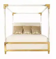 High Quality Steel Stain Acrylic Bed with Brass Metal Lucite Bed Frame