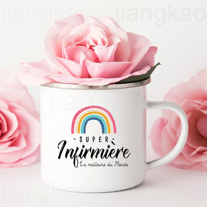 Tasses à café en émail imprimées arc-en-ciel « Meilleure infirmière <span class=keywords><strong>du</strong></span> <span class=keywords><strong>monde</strong></span> », mugs à jus, tasses à lait chaud, cadeau pour infirmière - Product Image 4