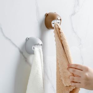 <b>Cute</b> Little <b>Bear</b> Towel Holder Modern Three Rows Hooks Punch-Free Adhesive Storage Refrigerator Bathroom - Product Image 3