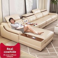 Ensemble de canapés en cuir véritable en forme de L, design moderne et simple, avec interface USB, pour salon, petit appartement, design luxueux