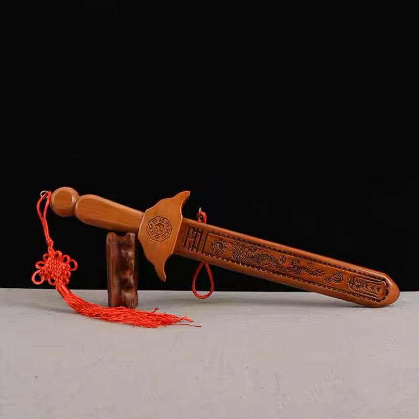 Laser engraved 20cm peach wood sword