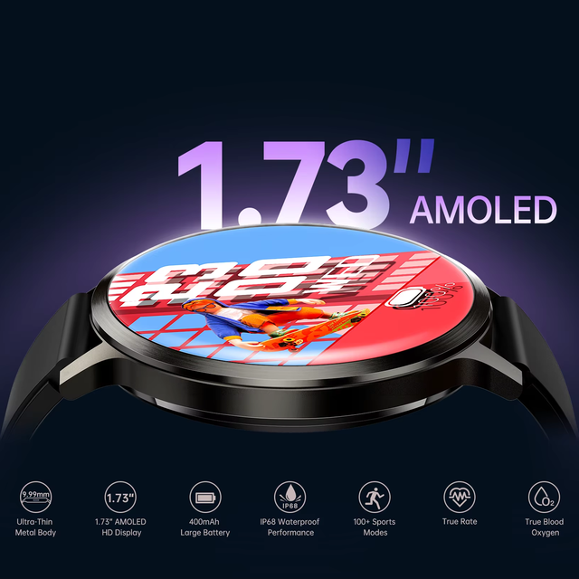 2024 Smartwatch Big Screen 1.73inch AMOLED DM90 IP68 Relojes Smart Watch ultra Thin 9.99mm 3D Menu Style BT Calling