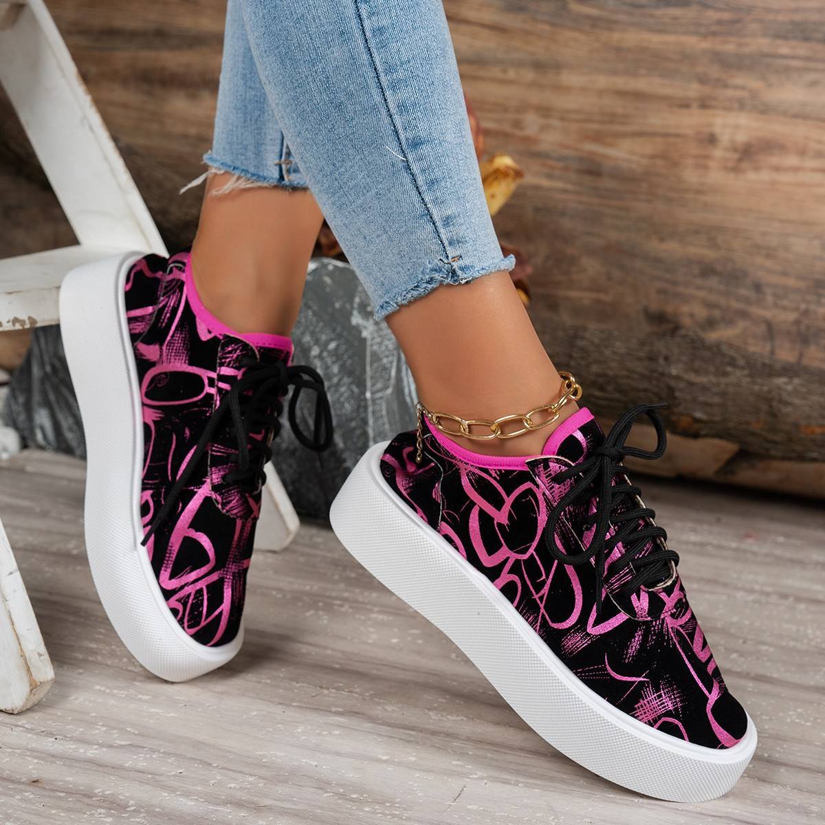 Vulcanized Canvas Sneakers Top Flat Leopard Print Solid Color Round Head  Viscose Casual Elastic Women's Single Shoes