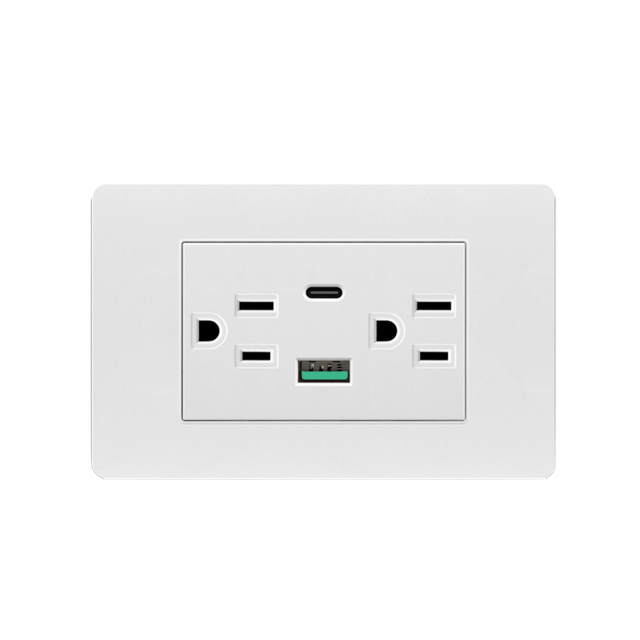 USB Quick Charger 2-Port Wall Outlet Receptacle with Type a and C Ports 4.2A Fast Charging Copper and Plastic Material