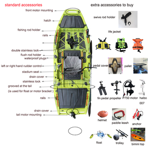 Kayak de pêche modulaire 3 pièces <span class=keywords><strong>en</strong></span> PE, 1 personne, large et stable, avec propulsion à pédales et accessoires - Product Image 6