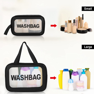 Bolsa de Plástico Transparente Impermeable para Mujer, Moderna y Popular, con Asa, Bolsa de Cosméticos Negra de PVC con Cierre - Product Image 4