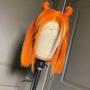 Parrucca di capelli umani anteriori in pizzo Bob corto arancione zenzero 180% parrucche di pizzo Bob onda diritta Remy Glueless Pre pizzicato con capelli per bambini - Product Image 4