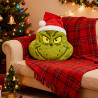Coussin en peluche Grinch de Noël avec chapeau de Père Noël, coussin rembourré doux, décoration festive pour la maison, cadeau de Noël pour les enfants et les fans, 52 cm