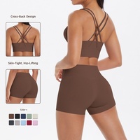 Ensemble 2 pièces de vêtements de sport d'été personnalisables pour femmes : short taille haute et haut de yoga