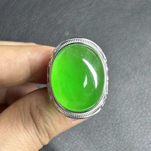 Кольца Из бирманского зеленого нефрита из стерлингового серебра, 20x50 мм, овальные круглые нефритовые кольца 20 мм