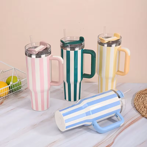 Vaso Térmico de Acero Inoxidable 304 de 40oz con Rayas, Portátil para Coche, Gran Capacidad, con Asa y Popote, Aislamiento de 6-12 Horas, Ligero - Product Image 1