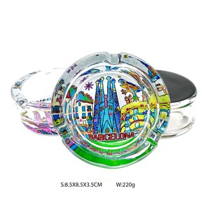 Cendrier à cigares en verre imprimé avec logo personnalisé, cendrier rond pour hôtel design personnalisé cendrier souvenir de <span class=keywords><strong>Barcelone</strong></span> accessoires pour fumeurs - Product Image 6