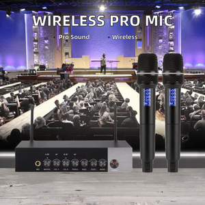 Portable Cordless Condenser Cardioid 2-Channel Echo Handheld <b>Microphone</b> <b>Wireless</b> Professional Metal Body Church Singing Rayco - Product Image 2
