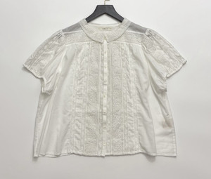 Blusa de Oficina de Verano para Mujer, Blanca, Vintage, Sólida, Bordada, con Recortes, Cuello Camisero, Juvenil, Manga Corta, con Botones, ODM - Product Image 3