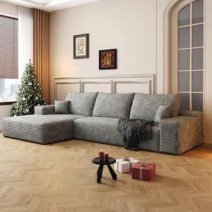 Modern L-Shape Corner <b>Sofa</b> Modular <b>Sofa</b> <b>Bed</b> Set Corduroy Fabric Washable No Assembly Required Eco-Friendly Apartment Hotel - Product Image 1