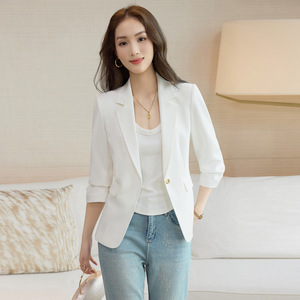 White Blazer For Women Solid Color Short Sleeve Spring Summer Korean Style Casual Fit Slim Design - Product Image 4
