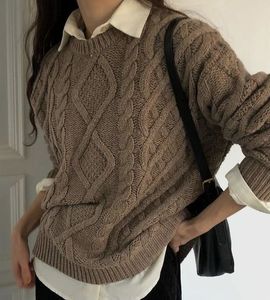 Trung Quốc Hàng Dệt Kim Nhà Máy Mùa Thu Mùa Đông Chunky Đan Len Pha Trộn <span class=keywords><strong>Irish</strong></span> Áo Len Tùy Chỉnh Mỹ Crewneck Cáp Đan Len Jumper Phụ Nữ - Product Image 3