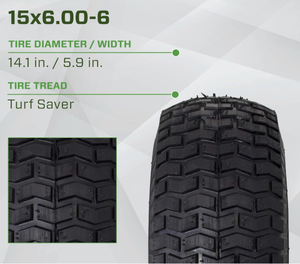 Ensemble de roue de pneu de remplacement pneumatique HL 15x6.00-6 facile à installer pour les tondeuses à gazon Craftsman compatibles - Product Image 3