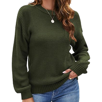 Pull en tricot acrylique pour femme, manches longues, col rond, décontracté, anti-rides et respirant