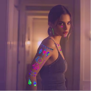 Huỳnh quang trang trí không thấm nước <span class=keywords><strong>Henna</strong></span> sáng Neon UV dán hình xăm phát sáng trong bóng tối hình xăm tạm thời - Product Image 2