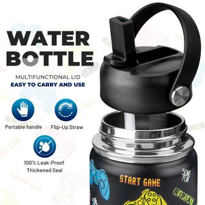 Custom Logo Bpa Gratis Thermische Kolf Schattige Cartoon Vacuüm Geïsoleerde 304 Roestvrijstalen Waterfles Met Rietjes Voor Schoolkinderen - Product Image 5