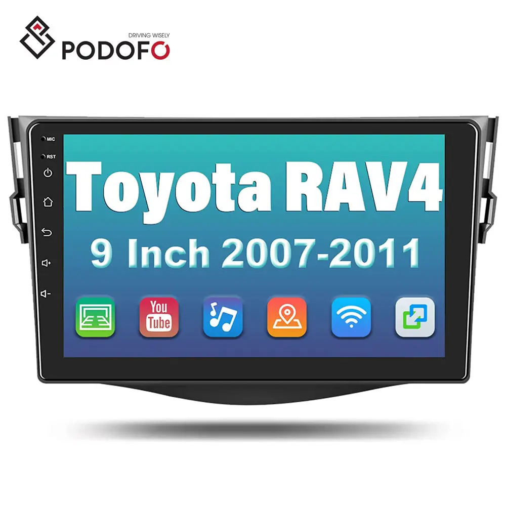 Podofo วิทยุสเตอริโอติดรถยนต์ขนาด9 ",วิทยุรถยนต์แอนดรอยด์9.1ระบบนำทาง GPS วิดีโอ WIFI RDS สำหรับ Toyota/RAV4 2007-2011