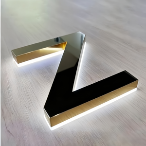 لافتة معدنية مخصصة ثلاثية الأبعاد مضادة للماء من الفولاذ المقاوم للصدأ بتصميم مرآة ذهبية مضاءة من الخلف لاسم العلامة التجارية للمتجر - Product Image 4