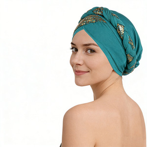 Luxury Soft Polyester Bonnet Elastic Headwear Adults Turban Muslim Lady Sequin Elastic Band Turbans For Ladies Women - Product Image 2