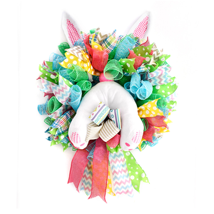 เครื่องประดับรูปกระต่ายการ์ตูนสำหรับงานแต่งงานในฤดูใบไม้ผลิ พวงหรีดอีสเตอร์ กระต่ายโจรพร้อมพวงมาลัยอีสเตอร์สำหรับตกแต่งบ้าน - Product Image 1
