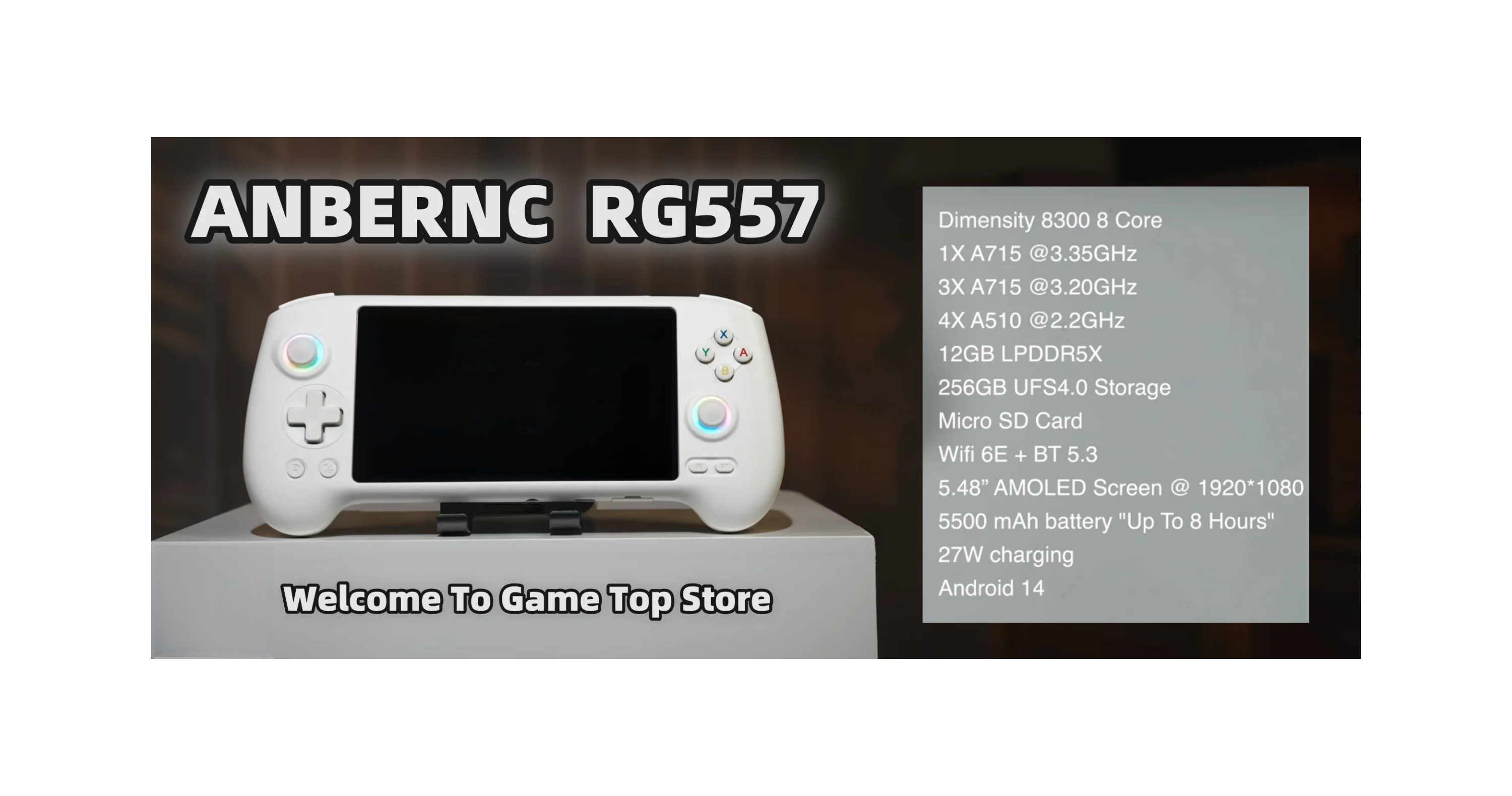 ANBERNIC RG557 Handheld Game Console Retro Video Player 5.48" AMOLED Screen Dimensity 8300 Android14 RG 557 12G 256G PSP PS2 NEW