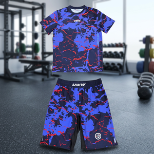 ชุดมวยปล้ำผู้ชายแบบใหม่ เสื้อยืดถัก + กางเกงขาสั้นผ้าทอ พิมพ์ลายดิจิทัล ชุด 2 ชิ้น โพลีเอสเตอร์ 100% 150gsm แห้งเร็ว ทรงหลวม - Product Image 2