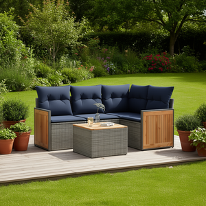 Ensemble de canapé de jardin en polyrotin gris avec coussins, 4 places, mobilier d'extérieur, design contemporain - Product Image 2