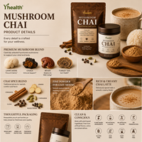 Chai aux champignons avec 6 champignons adaptogènes pour une meilleure énergie, concentration, digestion, immunité : Crinière de lion, Queue de dinde, Shiitake, Reishi