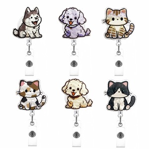 Clip rétractable pour badge professionnel, motif chat et chien mignons en plastique, avec bouton-pression facile à fixer, idéal pour les infirmières et les médecins - Product Image 4