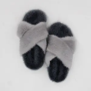 QIUCHEN OEM QC21002 Real Natural Mink Fur Slides Slippers Women