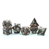 Ensemble de dés polyédriques Dragon en métal dégradé peint en brun en alliage de zinc-Dragon unique 7 pièces Genre de dés