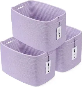 Wholesale Decorative Shelves Rectangle For Storage Clothes Cotton Woven Rope Storage Bins Toy Towel Square 3 Pack Nursery Basket