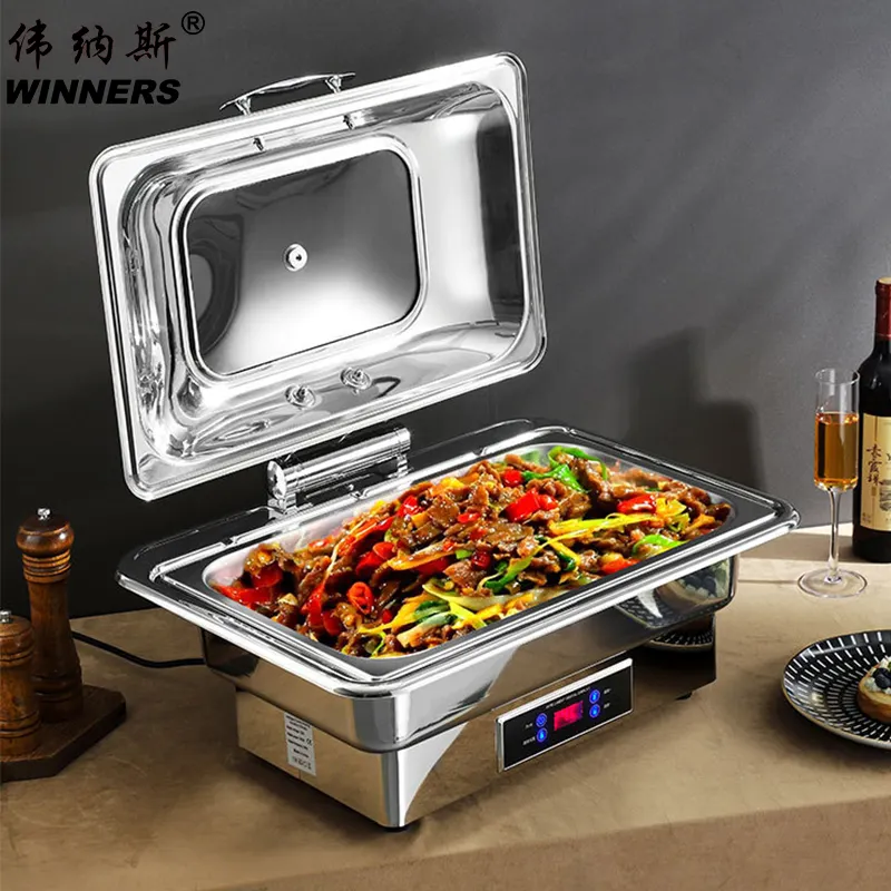 New Hydraulic Buffet Stove Stainless Steel Chafing Dish with Touch Screen Control and Transparent Visible Cover Hotel equipment