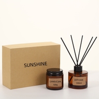 Bouteille en verre de diffuseur d'arôme de roseau en ambre clair de luxe vide de 100ml et boîte personnalisée avec couvercles en aluminium