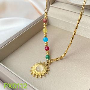 Ensemble collier et boucles d'oreilles <span class=keywords><strong>TZ100</strong></span> Sun Cat Eye avec pendentif en pierre et pierres colorées en acier titane (ne se décolore pas) - Product Image 3