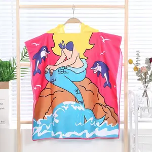 Toalla de playa de microfibra con capucha de impresión personalizada de fábrica de China Toalla de Poncho con capucha de natación impresa para niños