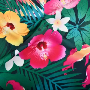 Hawaiian Style Plant Print 4 Way Stretch 80%nylon 20% Spandex Swimsuit Fabric For Swimwear Yoga Activewear