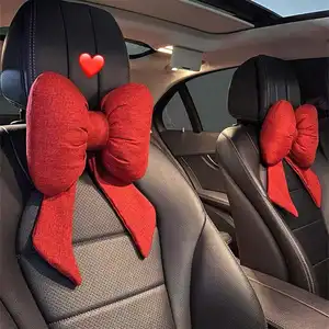 Oreiller universel de protection du cou pour appuie-tête de voiture une paire de coussin de taille de traversin de siège de voiture mignon avec nœud papillon