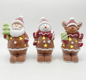 Figurines de Noël en céramique peintes à la main avec bonhomme de neige du père Noël pour la décoration de vacances - Product Image 1