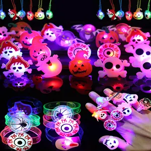 Nicro Wholesale Halloween Party Supplies Accessories PVC Plastic Pumpkin LED Glitter Brooch Watch Rings