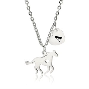 High Quality Stainless Steel <strong>Children</strong> Horse Lovers Jewelry Delicate Silver Pendant Heart 26 <strong>Initials</strong> Horse <strong>Necklace</strong> for Girls - Product Image 1